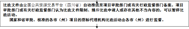 比選文件由全國(guó)公共資源交易平臺(tái)（四川?。┳詣?dòng)推送至項(xiàng)目審批部門或有關(guān)行政監(jiān)督部門備案。項(xiàng)目審批部門或有關(guān)行政監(jiān)督部門認(rèn)為比選文件限制、排斥比選申請(qǐng)人或存在其他不當(dāng)內(nèi)容的，可以暫停比選活動(dòng)。
   國(guó)家和省審批、核準(zhǔn)的各市（州）項(xiàng)目的招標(biāo)代理機(jī)構(gòu)比選活動(dòng)由各市（州）進(jìn)行監(jiān)督。


